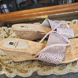 White Mountain Glittering Pink Cork Wedges